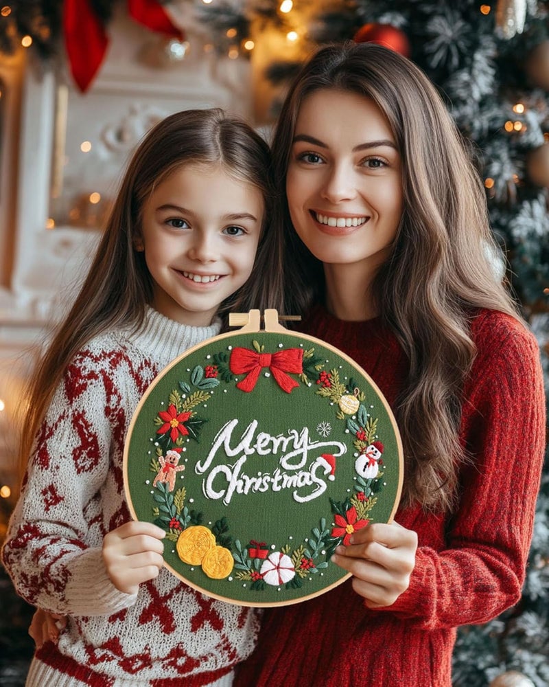 Santune 4 pcs Christmas Embroidery kit with Patterns Instructions Needlepoint Cross Stitch Kits for Beginners Adult,4 Embroidery,2 Hoops,Colored Threads Scissors and Needles,Merry Christmas - Image 3